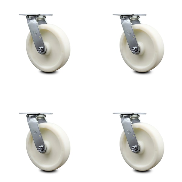 8 Inch Nylon Wheel Swivel Caster Set with Ball Bearings
